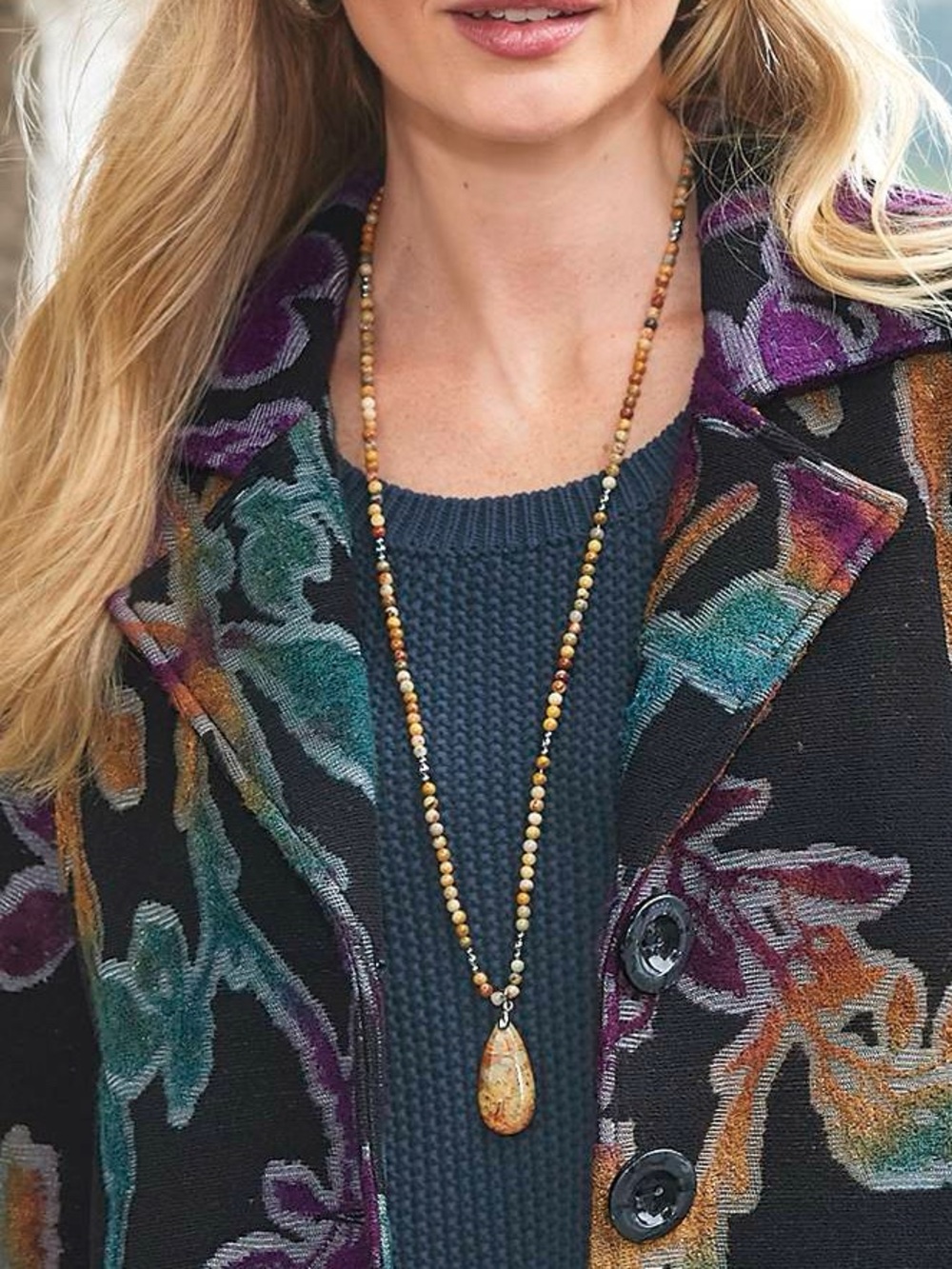NWOT! Natural Agate and Hematite Long Necklace, 30”-34” - Picture 4 of 5